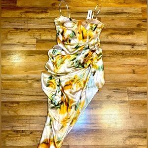 CBR Dress | CBR Golden Green WaterColor Floral Corset Top Asymmetrical